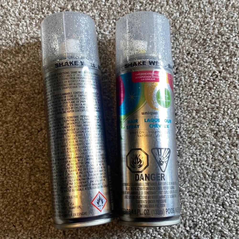 Lot of 2 Unique Silver Glitter Hair Spray 4.5 oz Temporary Washable Shimmer‎